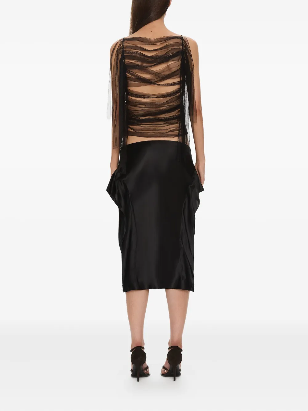 Christopher Esber Lattice Lace Silk Midi Skirt In Black