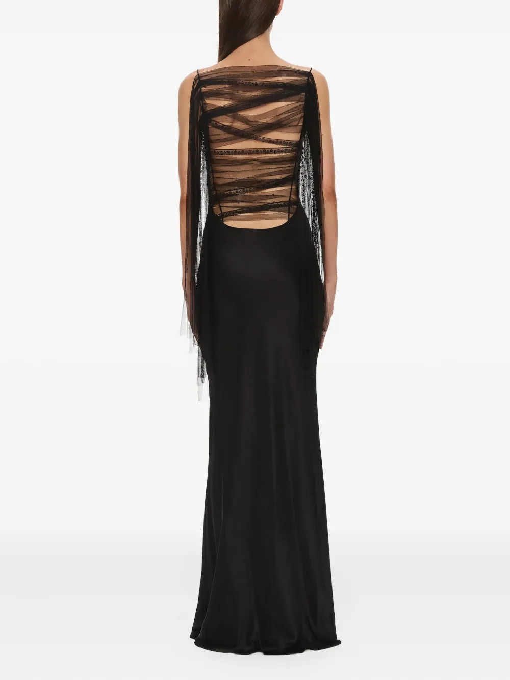 Christopher Esber Lattice Lace Silk Gown In Black