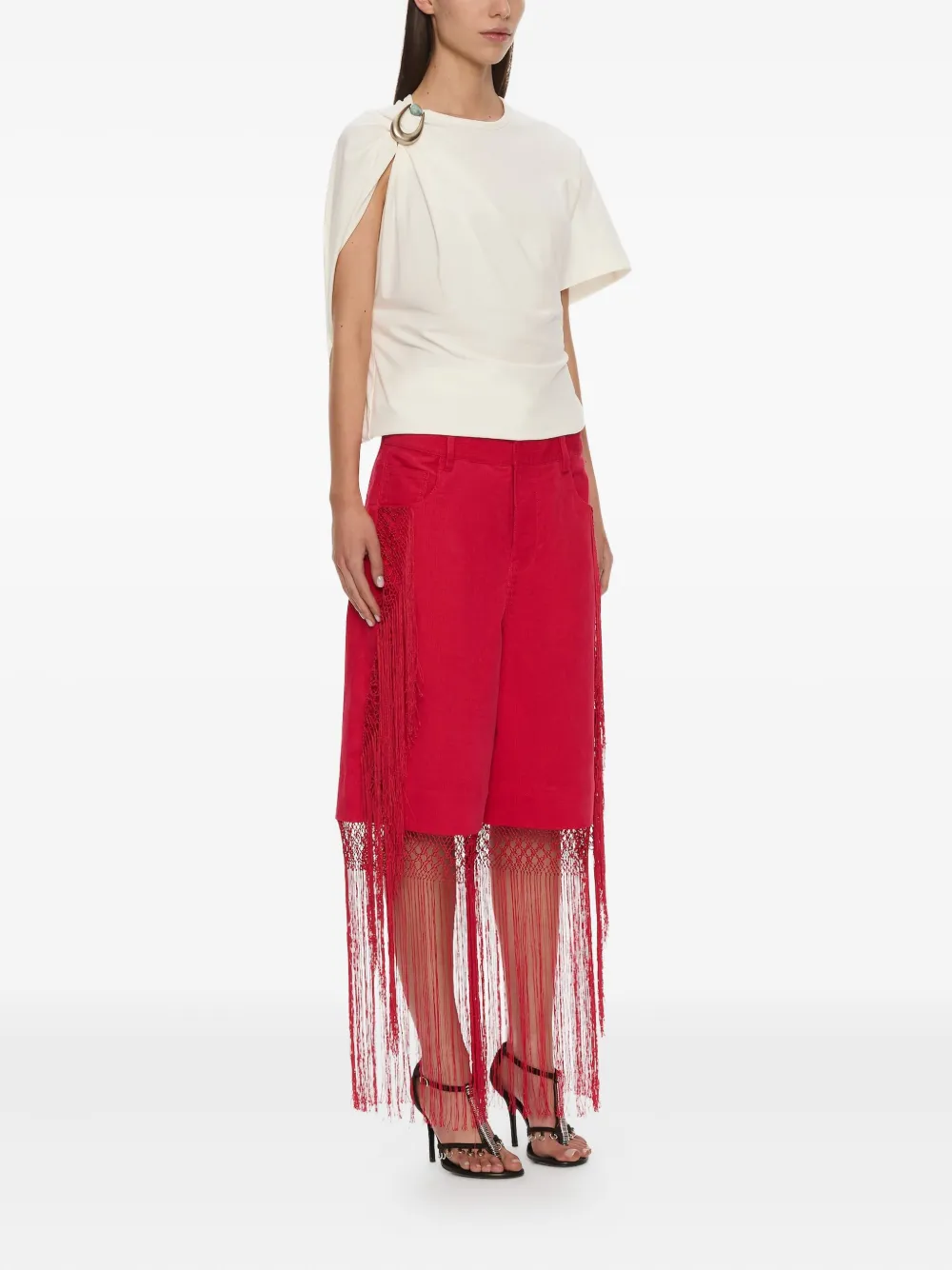 Christopher Esber Macramé Fringed Corduroy Trousers In Red