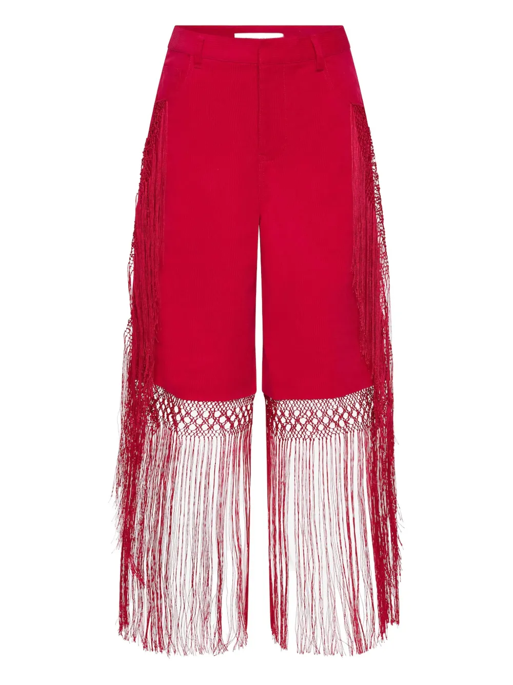 Christopher Esber Macramé Fringed Corduroy Trousers In Red