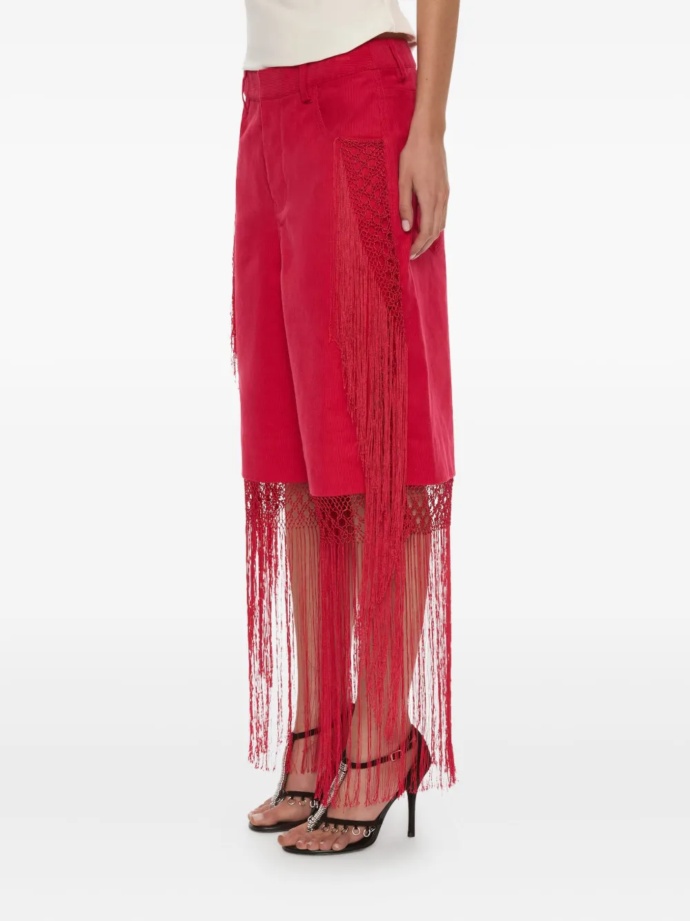 Christopher Esber Macramé Fringed Corduroy Trousers In Red