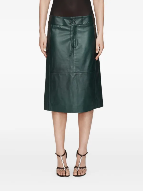 Christopher Esber Eddie Panelled Leather Midi Skirt in Green