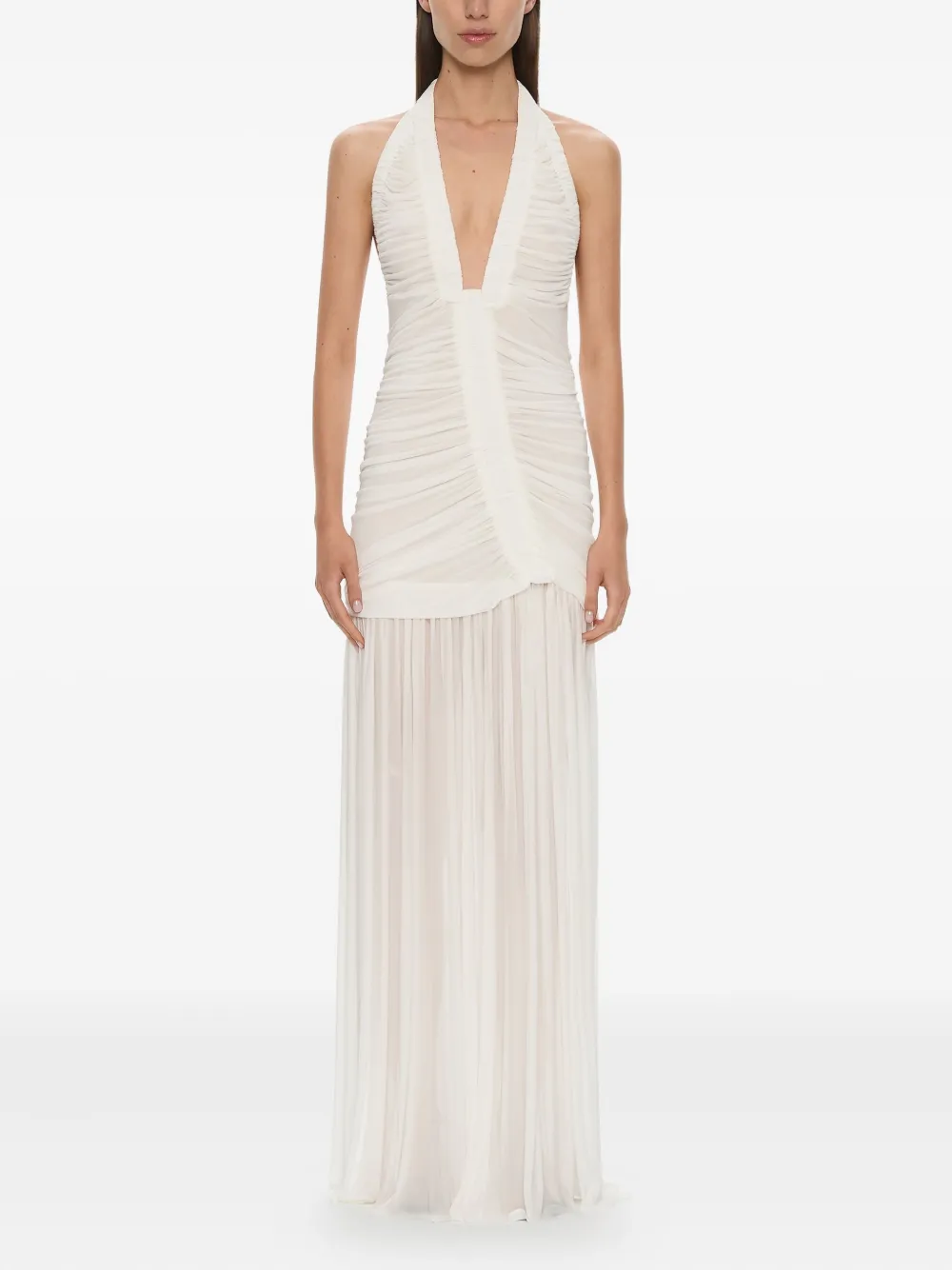 Christopher Esber robe longue froncée Orion à dos nu - Blanc Christopher Esber robe longue froncée Orion à dos nu - Blanc