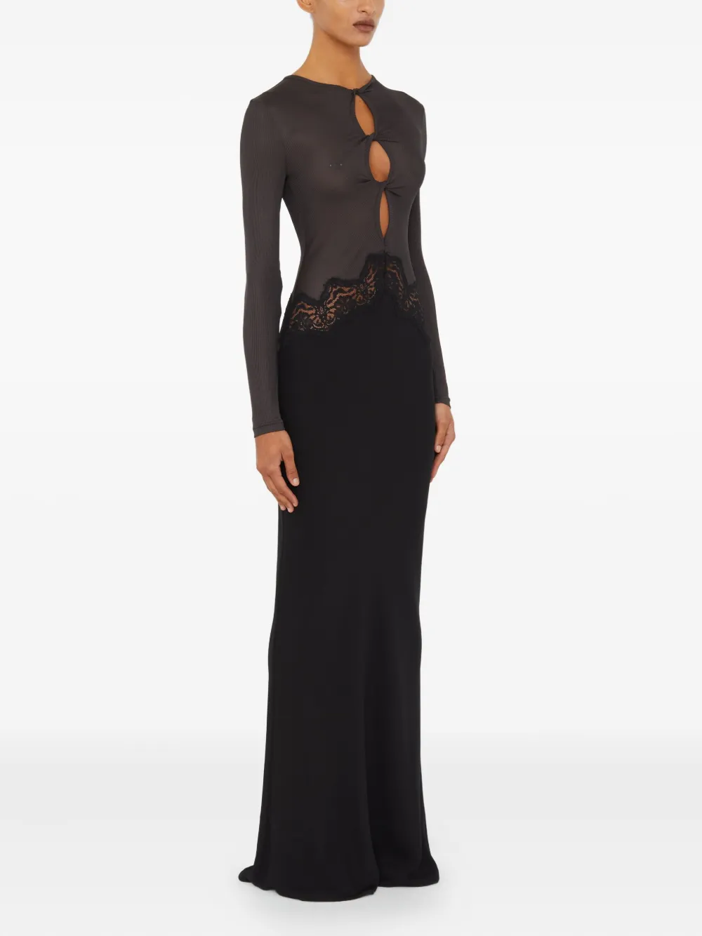 Christopher Esber Twist Verner Lace Long-sleeve Maxi Dress In Black