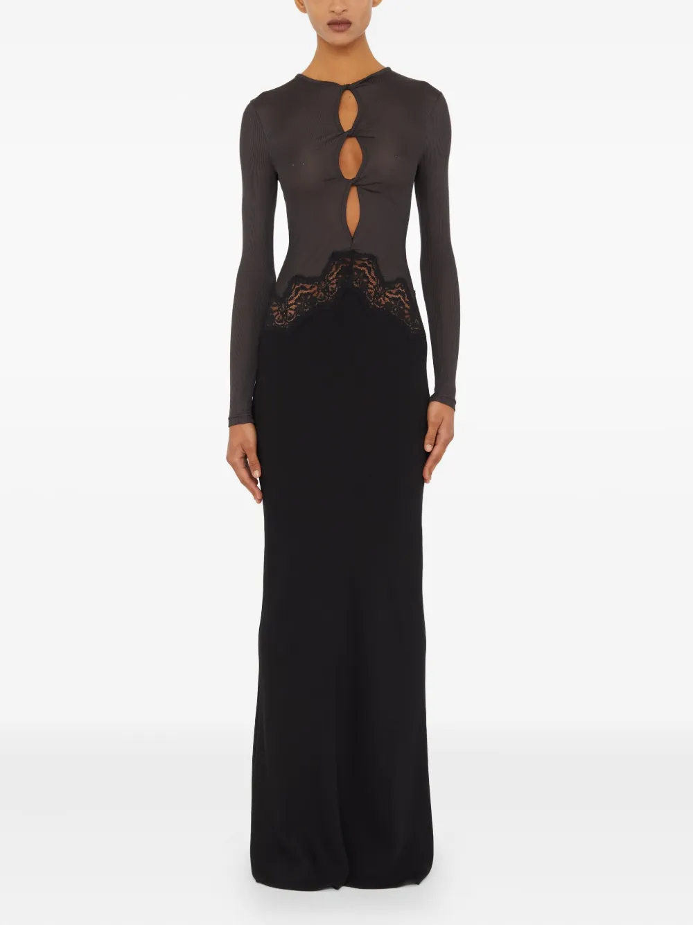 Christopher Esber Twist Verner Lace Long-sleeve Maxi Dress In Black
