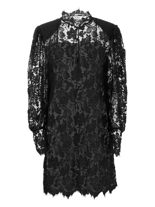 Chlo Floral-lace High-neck Dress - Black