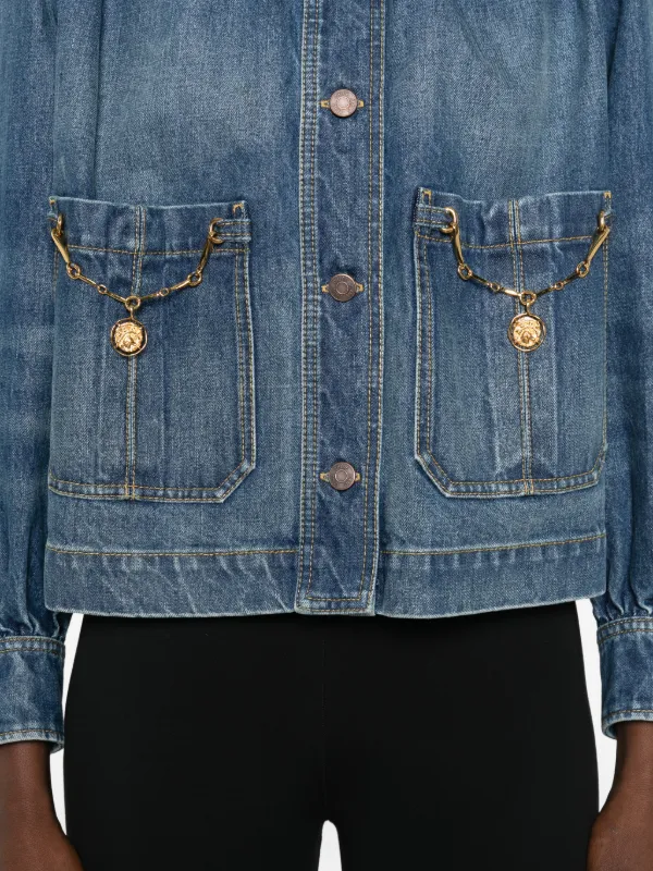 Chloé chain-detail Gathered Denim Jacket | Blue | FARFETCH