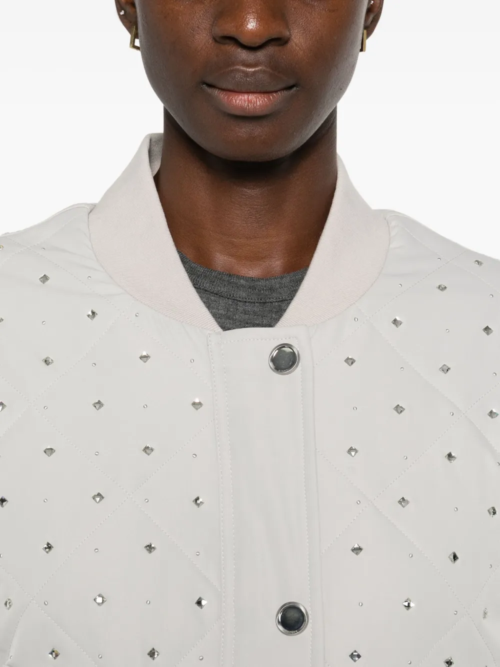 Pinko Cropped Quilted Jacket With Diamond Pattern In Gray