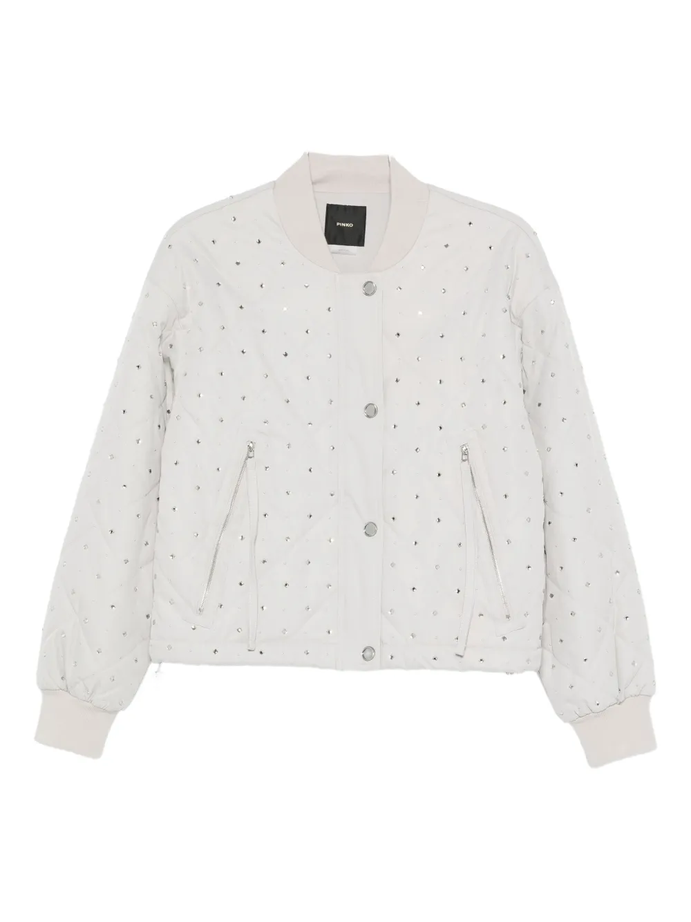 Pinko Cropped Quilted Jacket With Diamond Pattern In Gray
