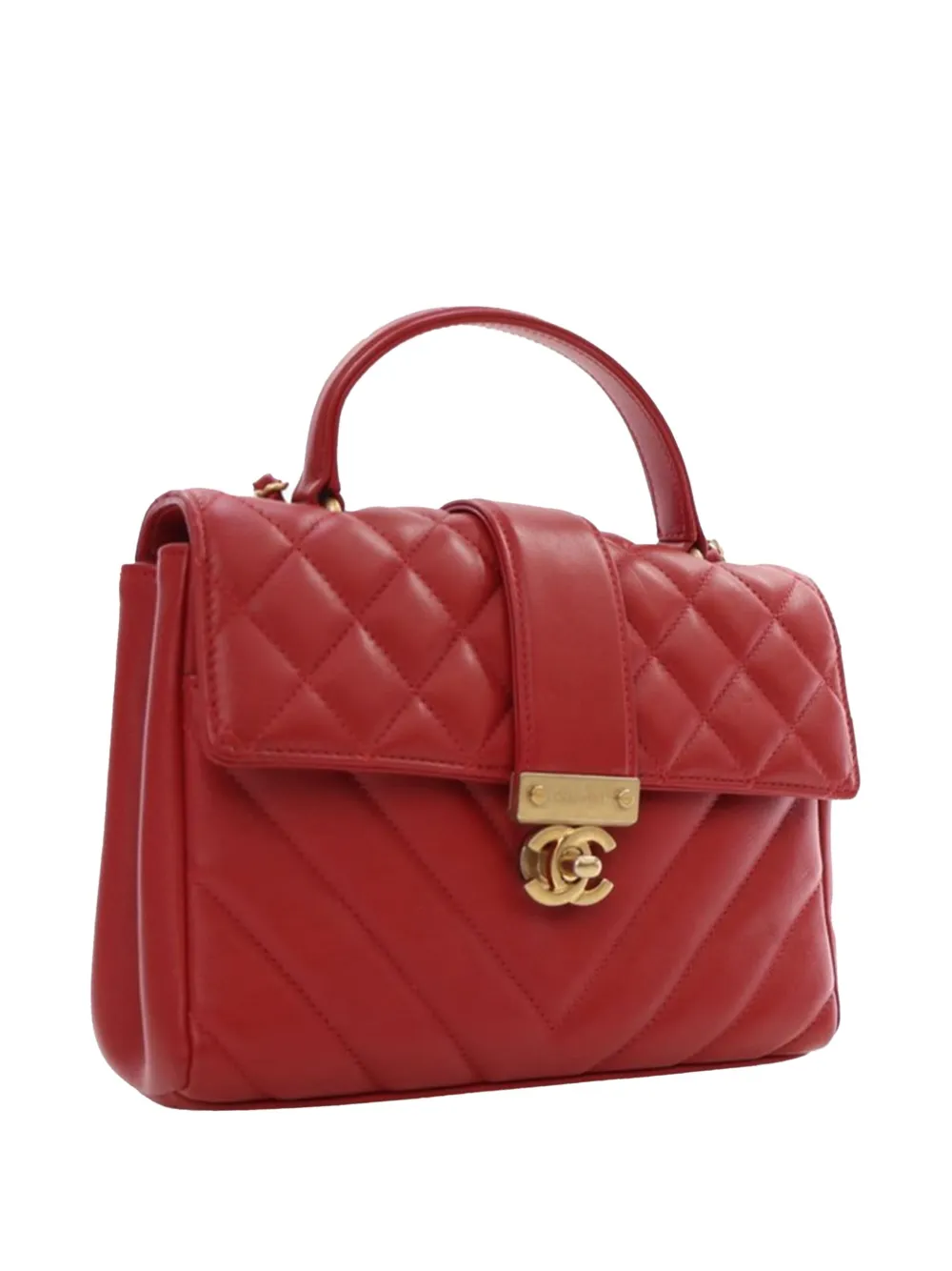 Pre-owned Chanel 2019 Small Mixed Quilt Calfskin In The City Top Handle Bag Satchel In Red