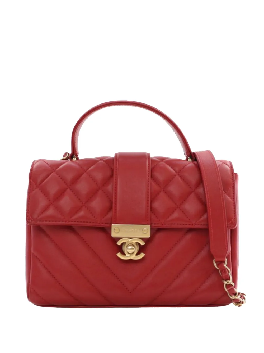 Pre-owned Chanel 2019 Small Mixed Quilt Calfskin In The City Top Handle Bag Satchel In Red