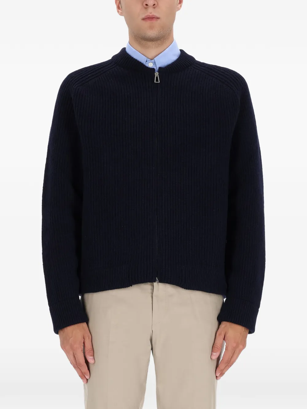 PS Paul Smith zip-up ribbed cardigan - Blau