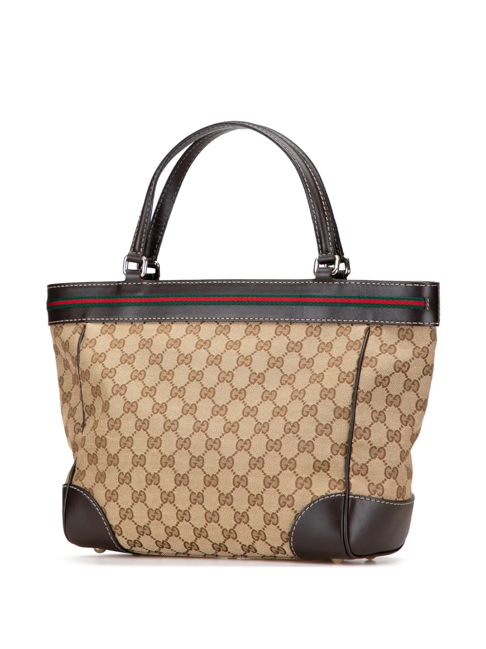 Pre-owned Gucci 2000-2015 Gg Canvas Web Mayfair Tote Bag In Brown