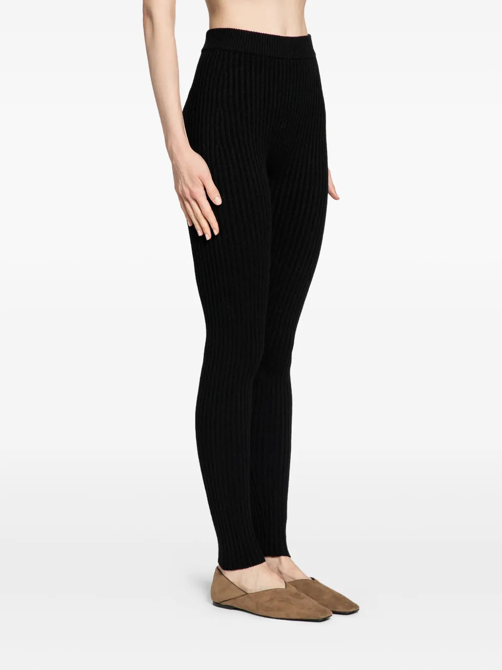 Max Mara Ribbed-knit Leggings In Black