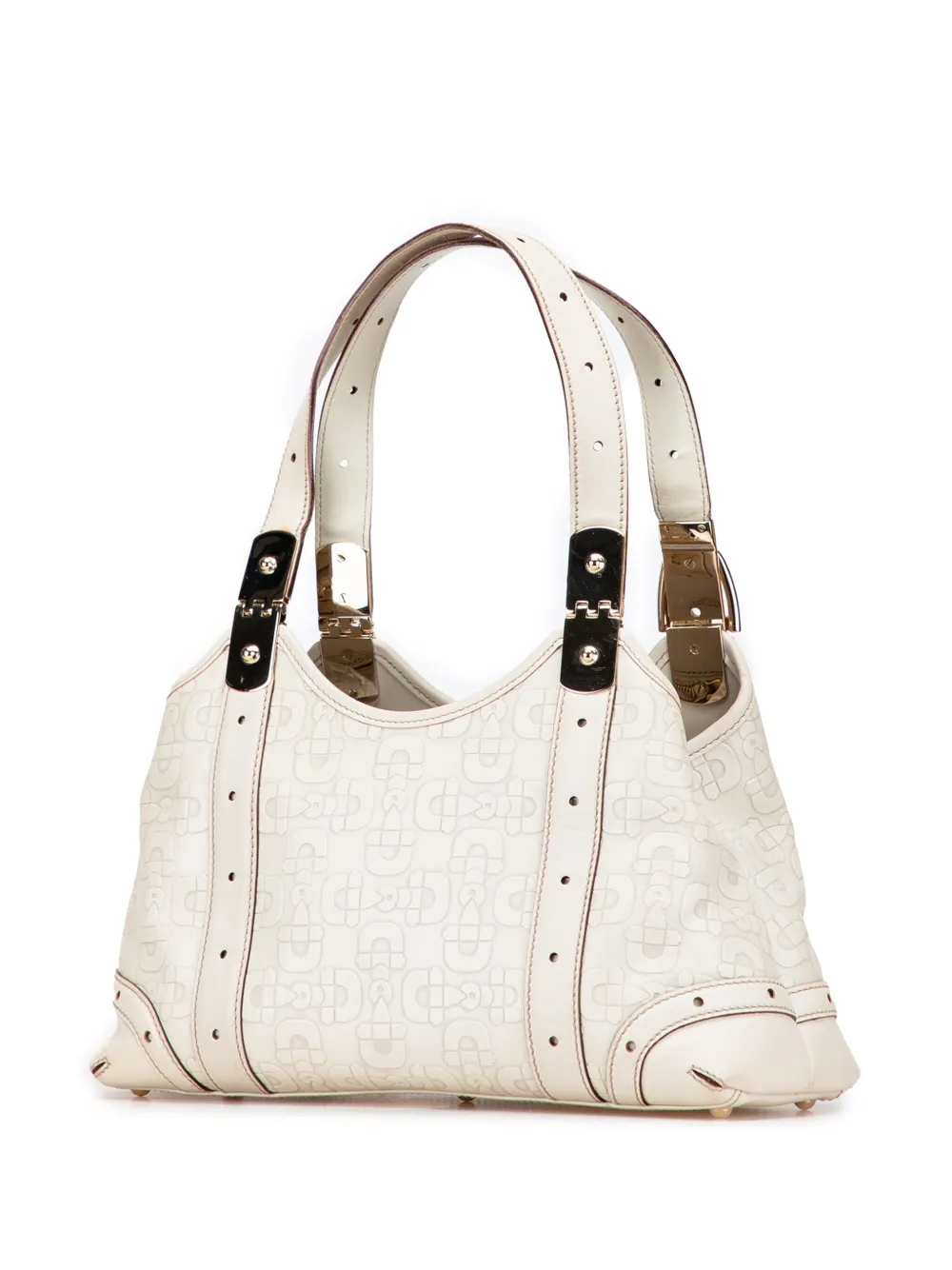 Pre-owned Gucci 2000-2015 Horsebit Embossed Leather Shoulder Bag In White