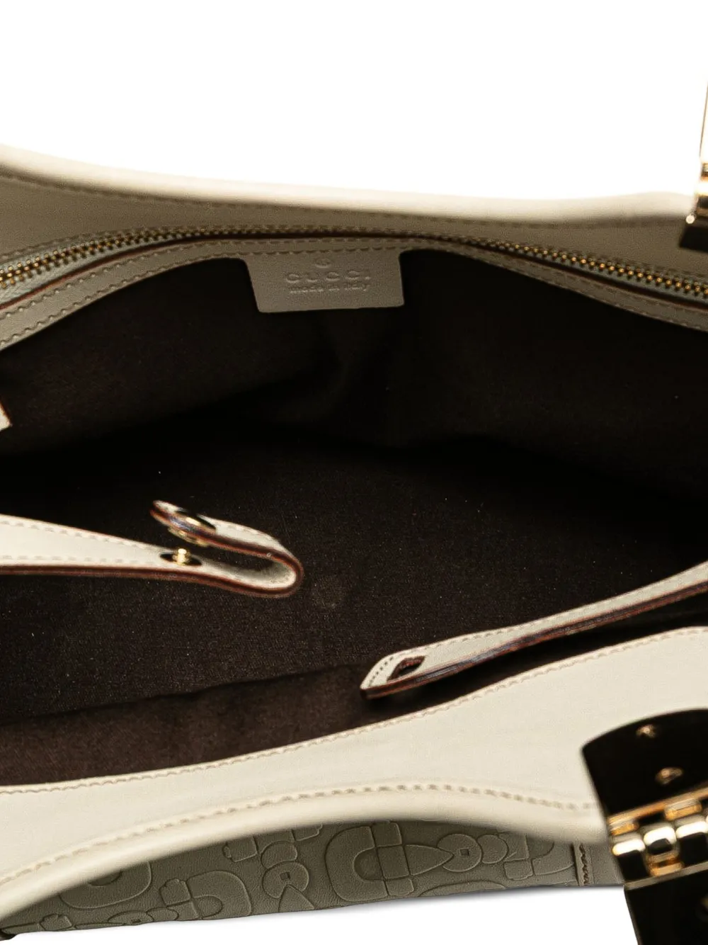 Pre-owned Gucci 2000-2015 Horsebit Embossed Leather Shoulder Bag In White
