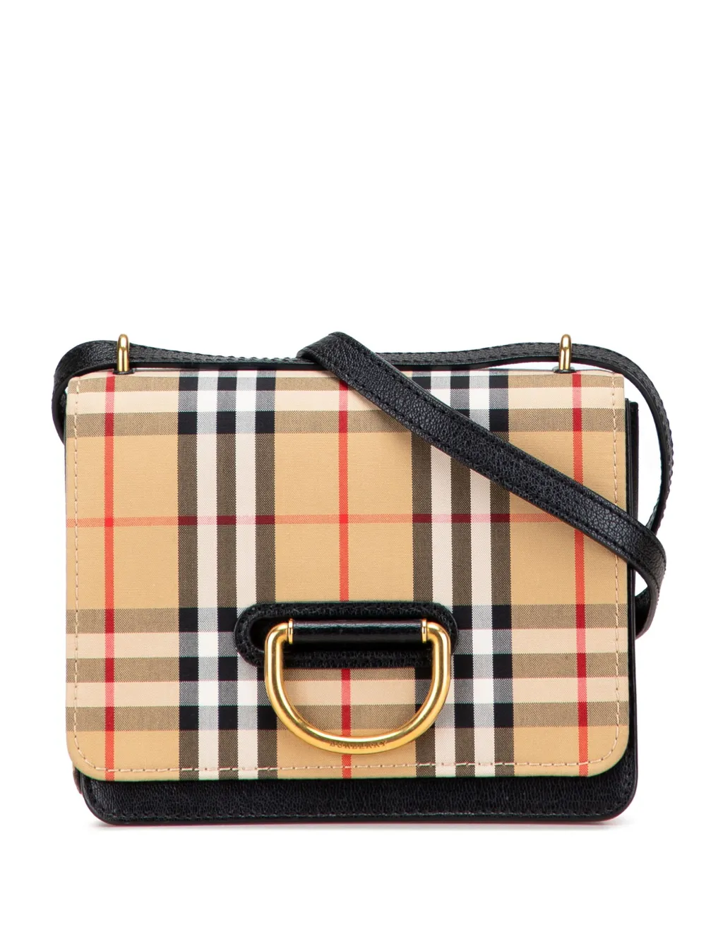 Pre-owned Burberry 2000-2017 Small Goatskin Trimmed House Check Canvas D Ring Crossbody Bag In Brown