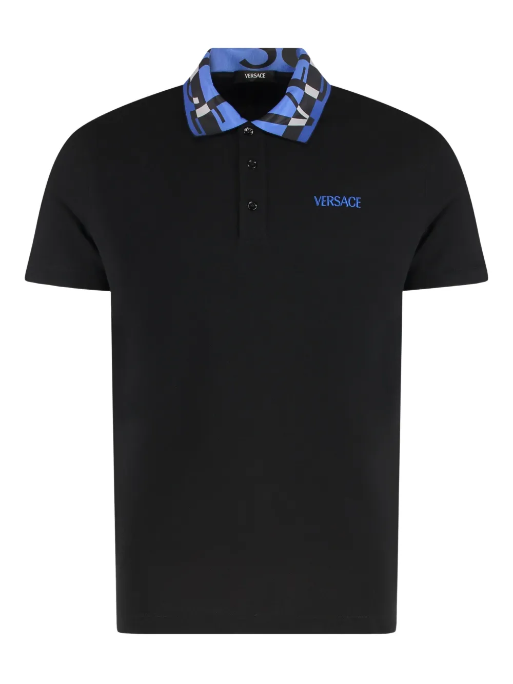 Versace patterned-collar logo polo shirt | Black | Image 1