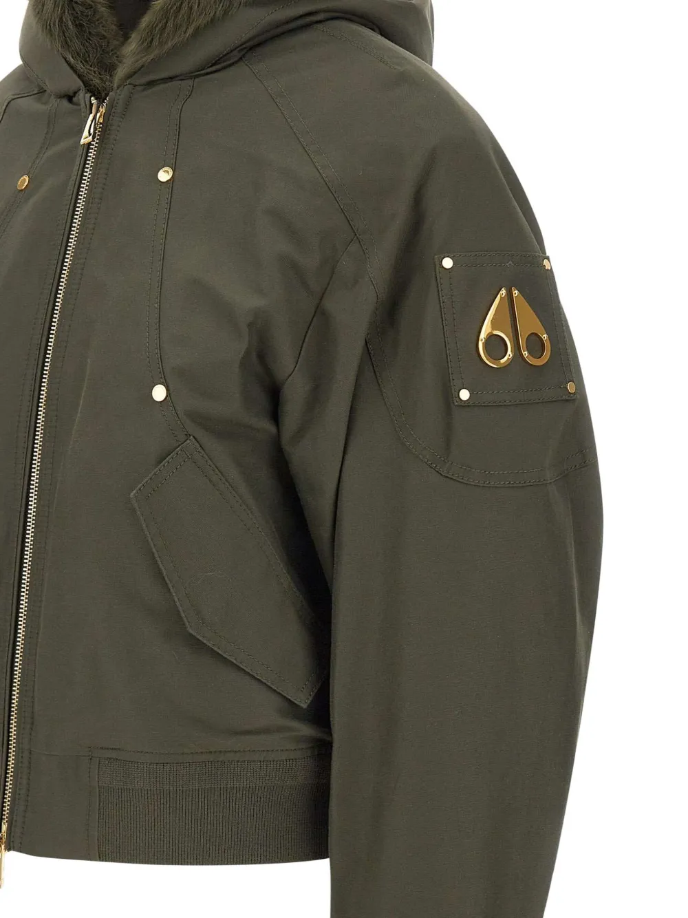 Moose Knuckles Bomberjack met afwerking van bont en logodetail Groen