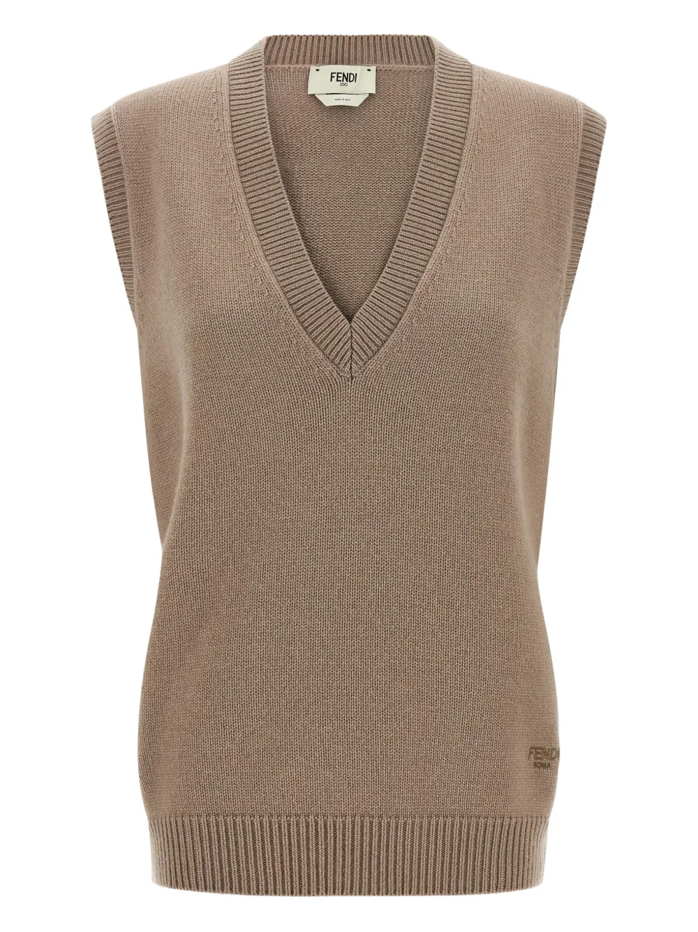 Fendi Sleeveless Cashmere Vest Featuring Ribbed Trim In Brown