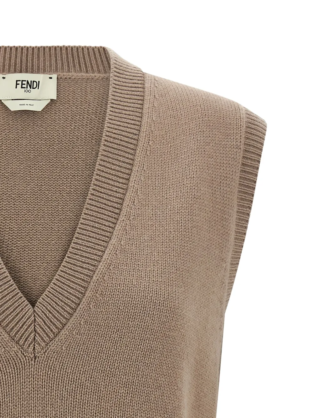 Fendi Sleeveless Cashmere Vest Featuring Ribbed Trim In Brown