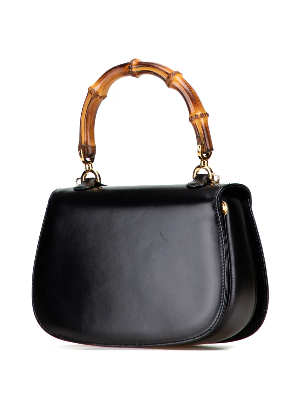 Pre-owned Gucci 20th Century Calfskin Bamboo Night Satchel In Black