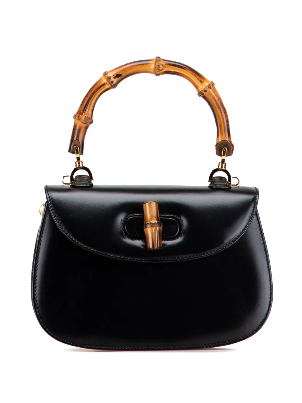 Pre-owned Gucci 20th Century Calfskin Bamboo Night Satchel In Black