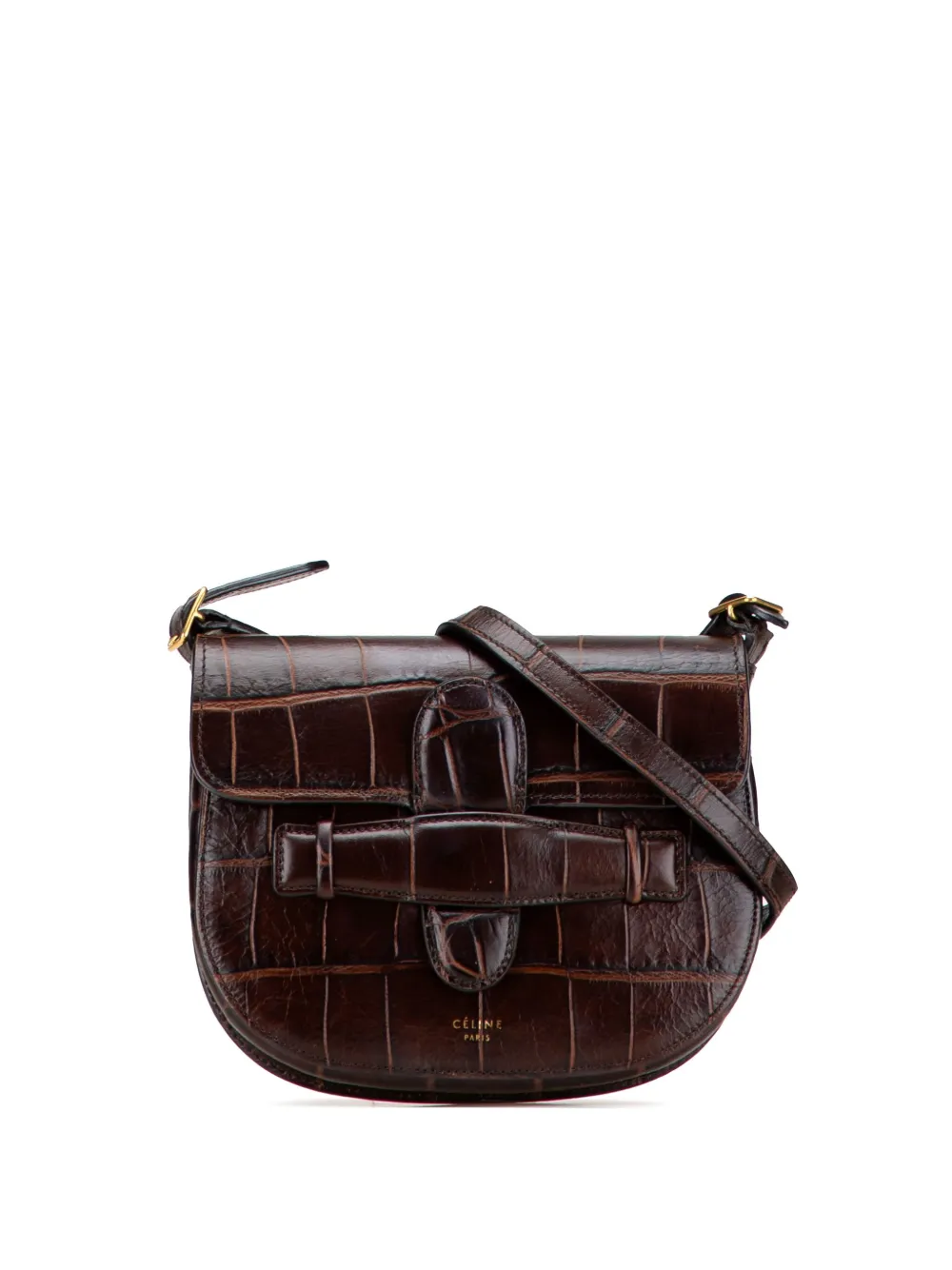 Pre-owned Celine 2013 Mini Embossed Calfskin Symmetrical Crossbody Bag In Brown