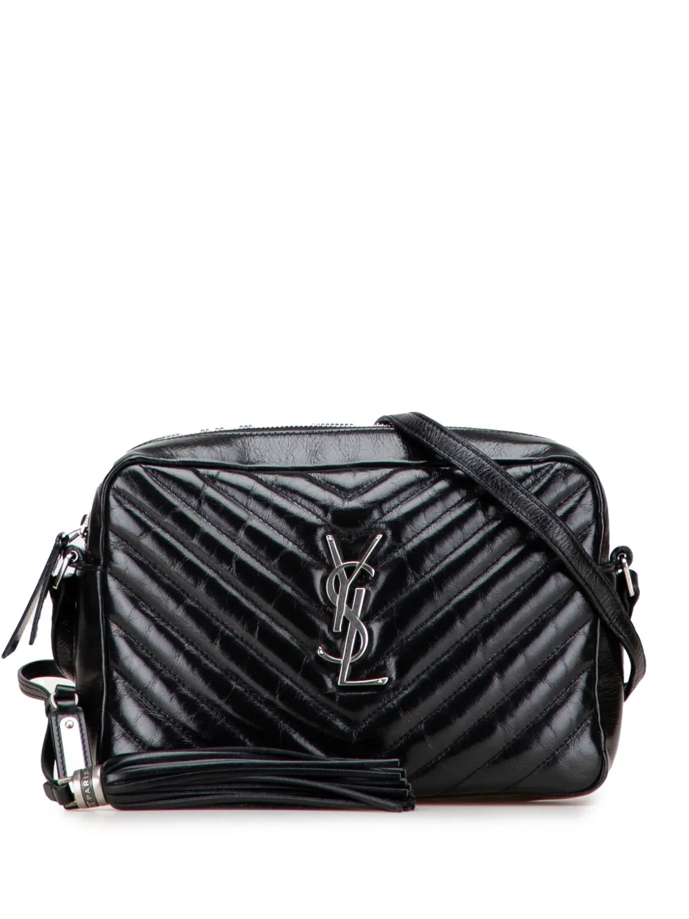 Saint Laurent Pre-Owned Borsa a tracolla Lou in pelle di vitello lucida effetto craquelé con nappa e monogramma 2017 | nero | Image 1