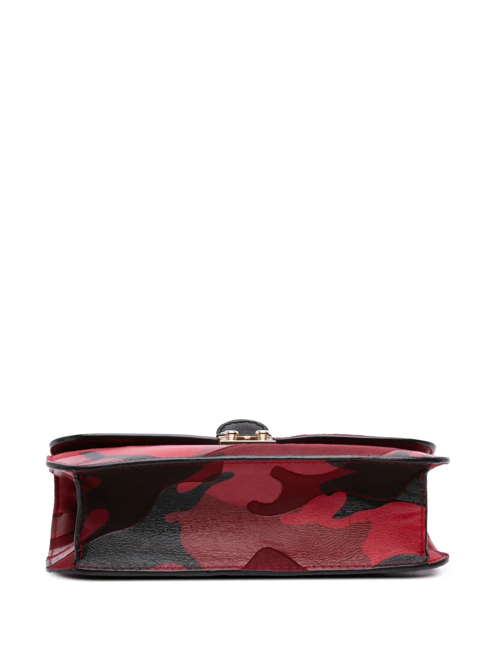Pre-owned Valentino Garavani 2000-2017 Medium Nappa And Canvas Camouflage Rockstud Glam Lock Crossbody Bag In Red