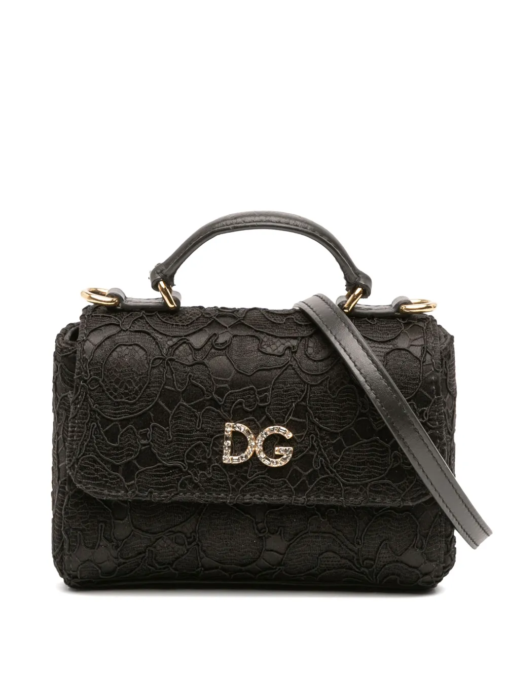 Dolce & Gabbana Pre-Owned 1990-2010 Silk and Lace Crystal Embellished DG Flap satchel | Black | Image 1