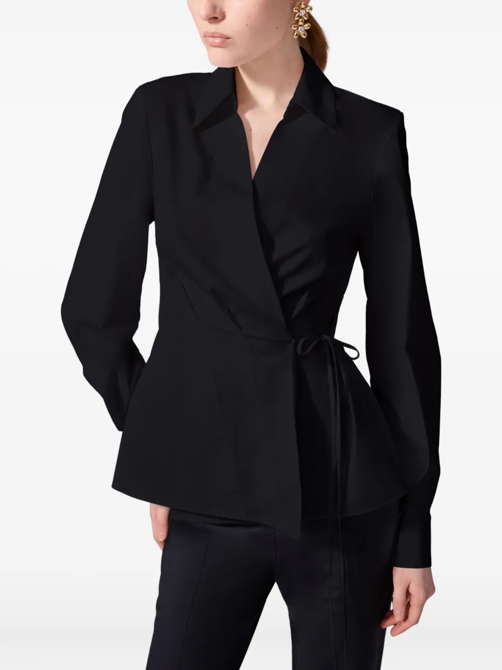Carolina Herrera Tie-waist Wrap Shirt In Black