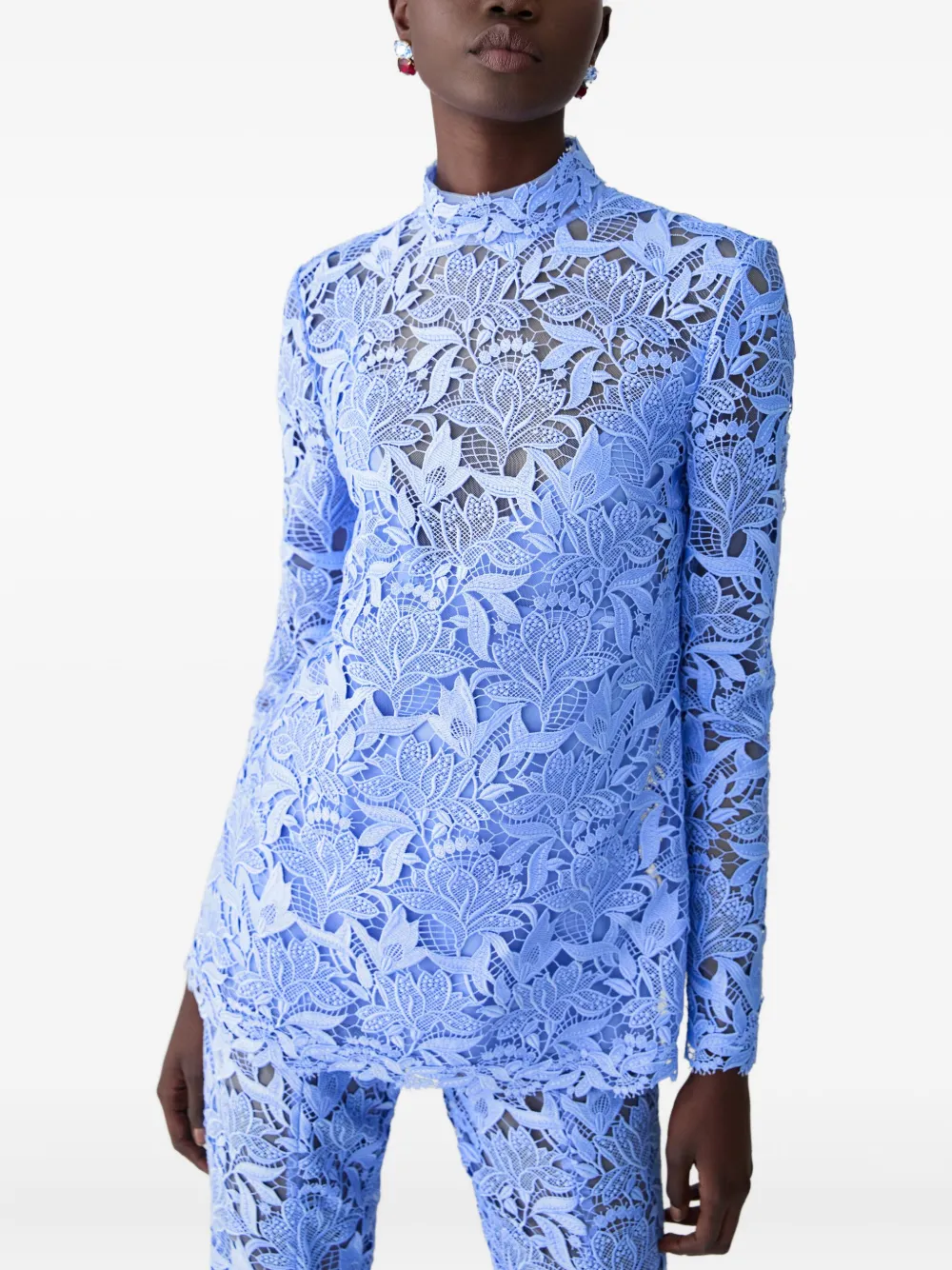 Carolina Herrera Kanten top met geborduurde tulp Blauw