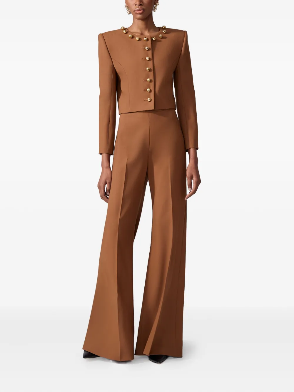 Carolina Herrera Button-collar Jacket In Brown