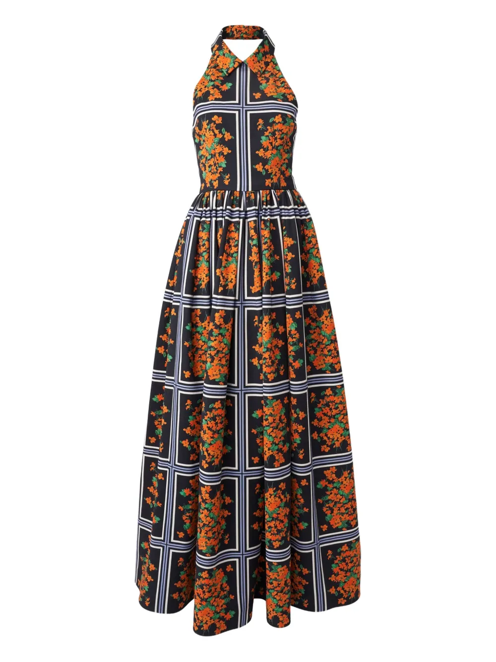 Carolina+Herrera+robe+longue+fleurie+à+dos+nu+-+Noir