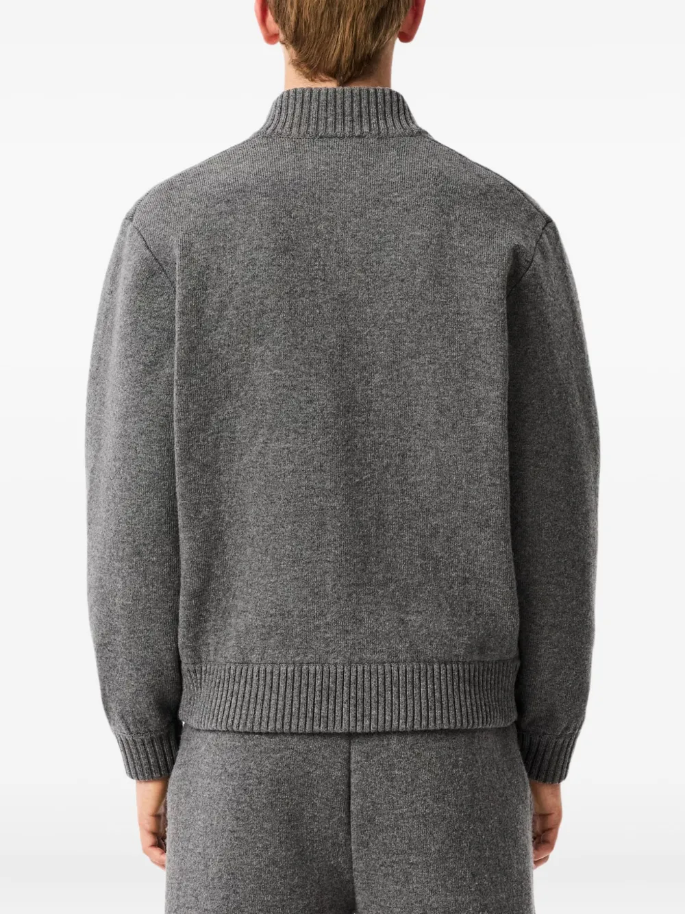 Lacoste Buttoned-knitted Bomber Jacket In Gray