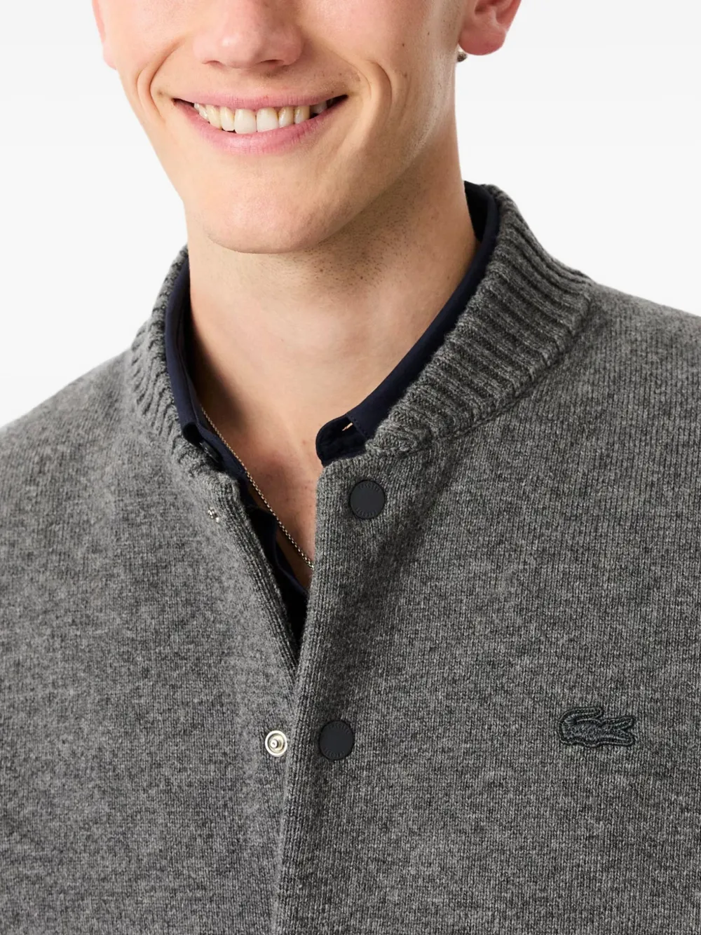 Lacoste Buttoned-knitted Bomber Jacket In Gray