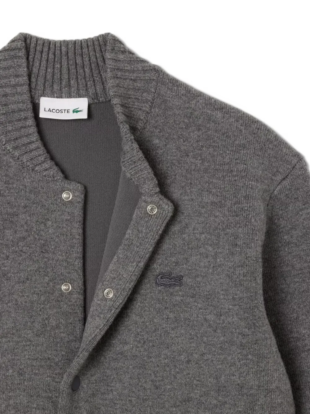Lacoste Buttoned-knitted Bomber Jacket In Gray