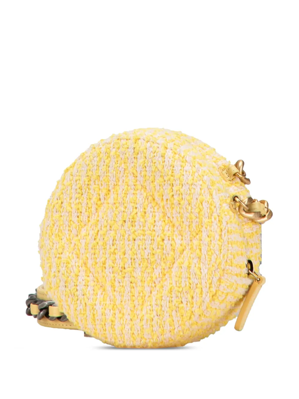 Pre-owned Chanel 2020 Tweed 19 Round Clutch With Chain Satchel In Yellow