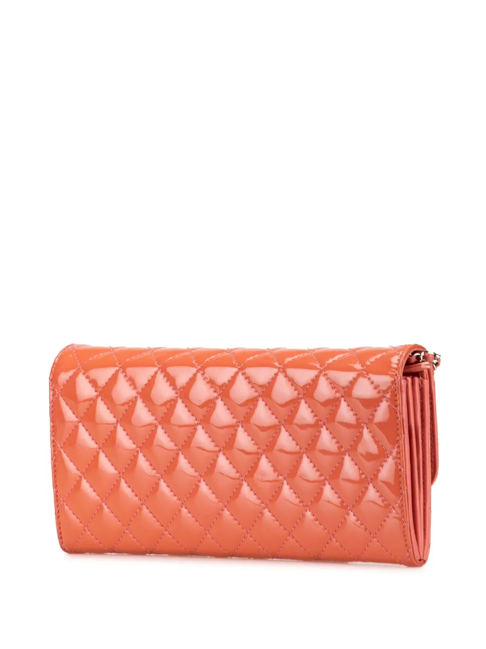Pre-owned Chanel 2010-2011 Quilted Patent Brilliant East West Wallet On Chain Shoulder Bag In Red