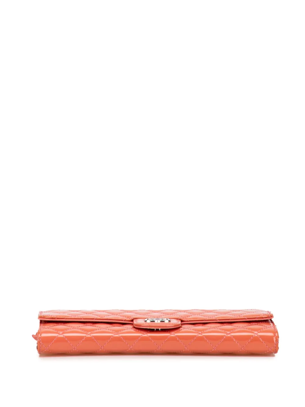 Pre-owned Chanel 2010-2011 Quilted Patent Brilliant East West Wallet On Chain Shoulder Bag In Red