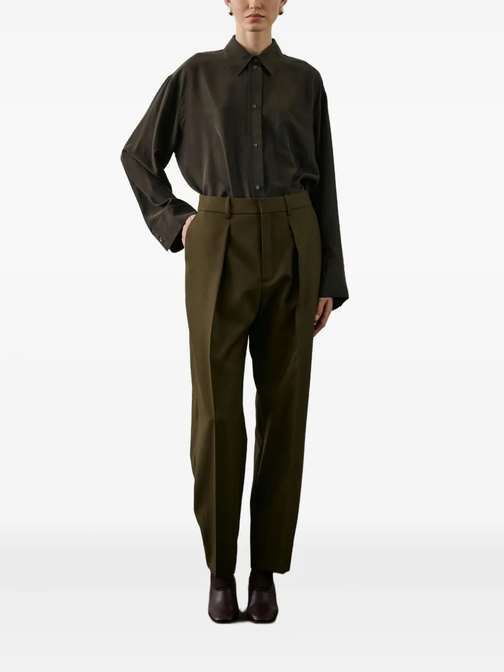 Soeur Ferrel Pleated High-waisted Trousers In Green