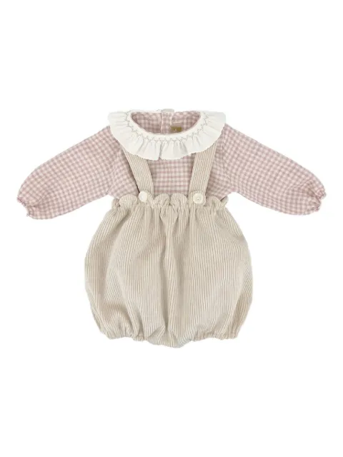 La Stupenderia ruffled-collar gingham-pattern babygrow set