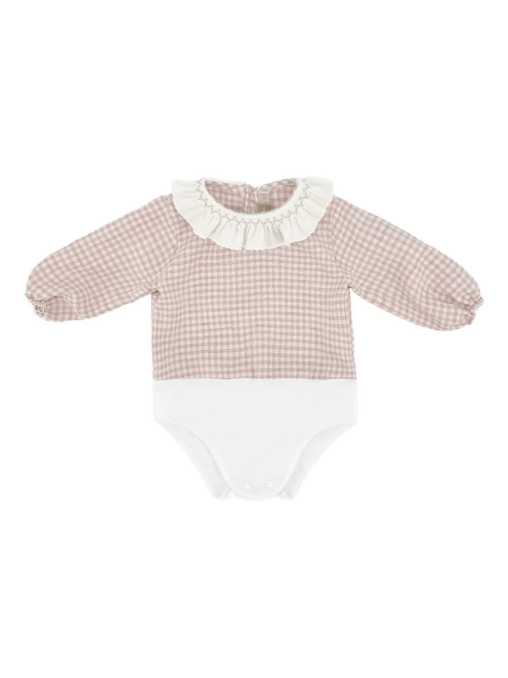 La Stupenderia Romperset met ruchekraag en gingham-ruit Beige