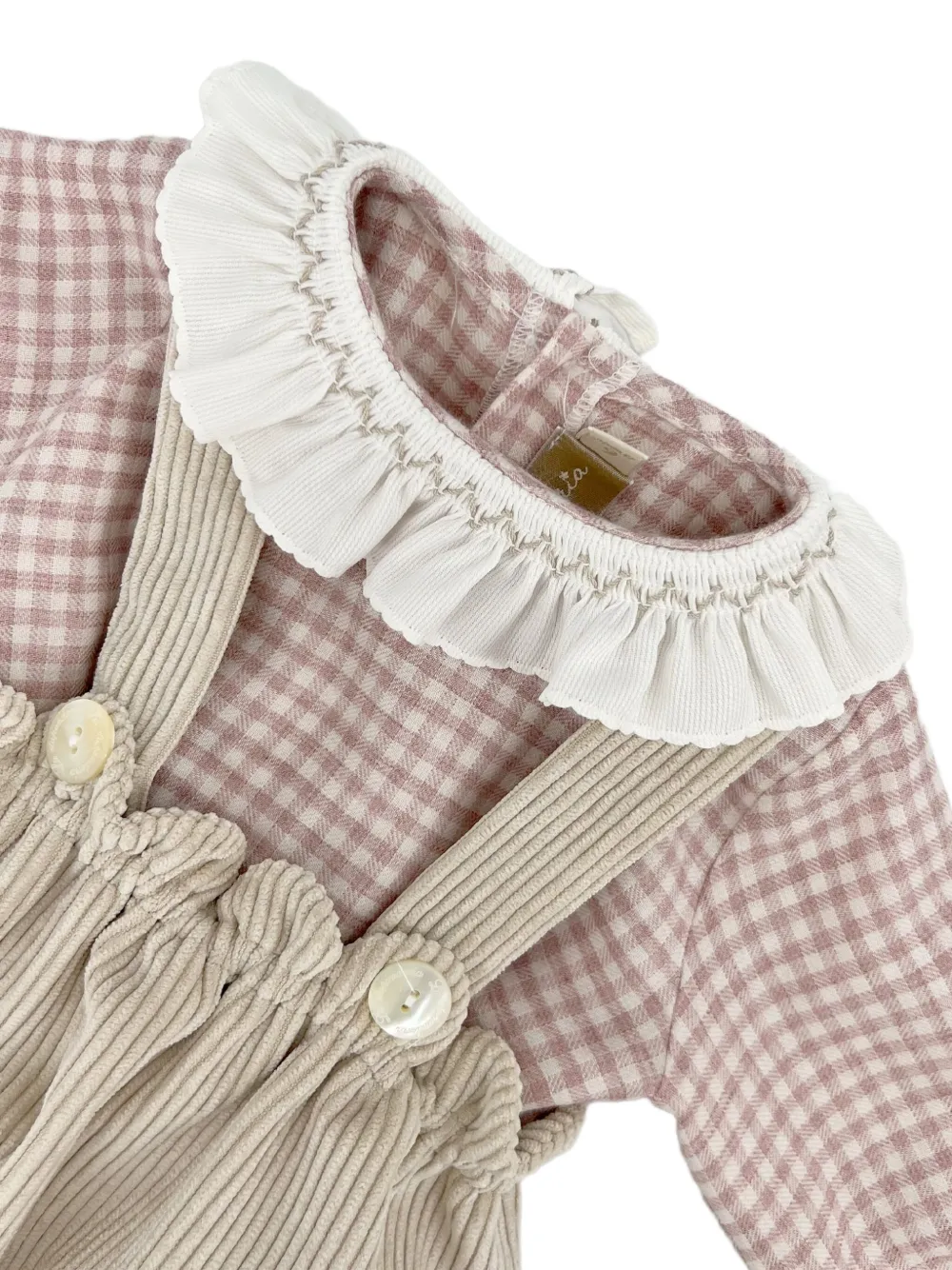 La Stupenderia Romperset met ruchekraag en gingham-ruit Beige