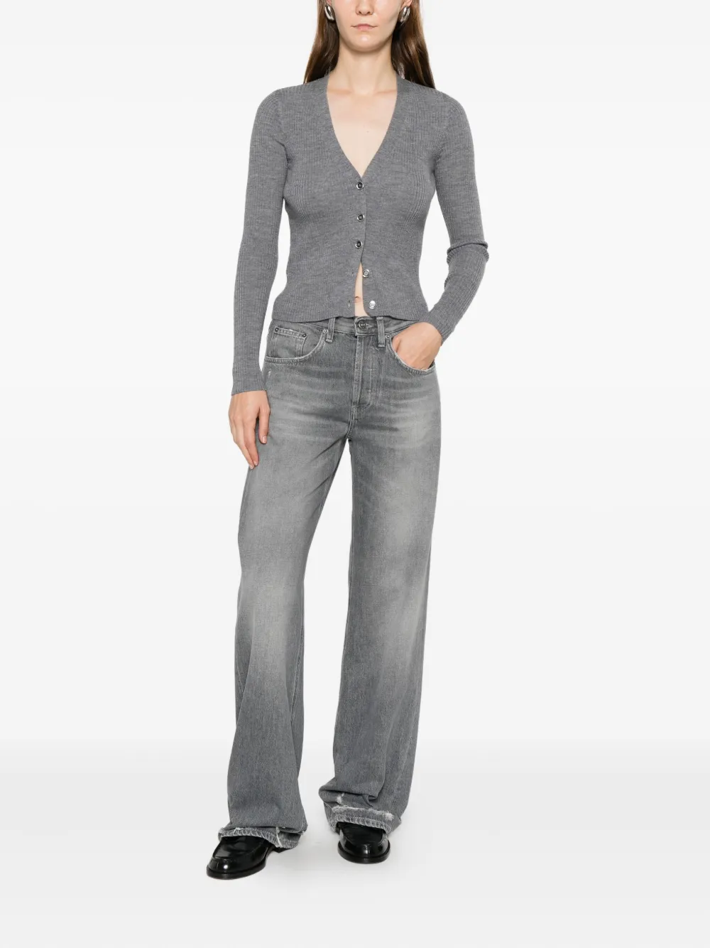 PINKO Geribbeld vest met knoop Grijs