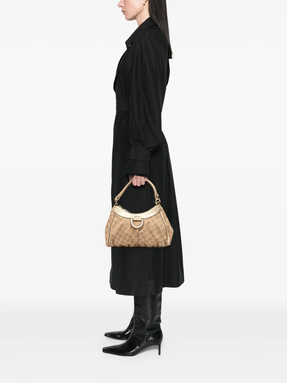 Pre-owned Gucci 2016-2025 Gg Canvas Abbey D Ring Handbag In Brown