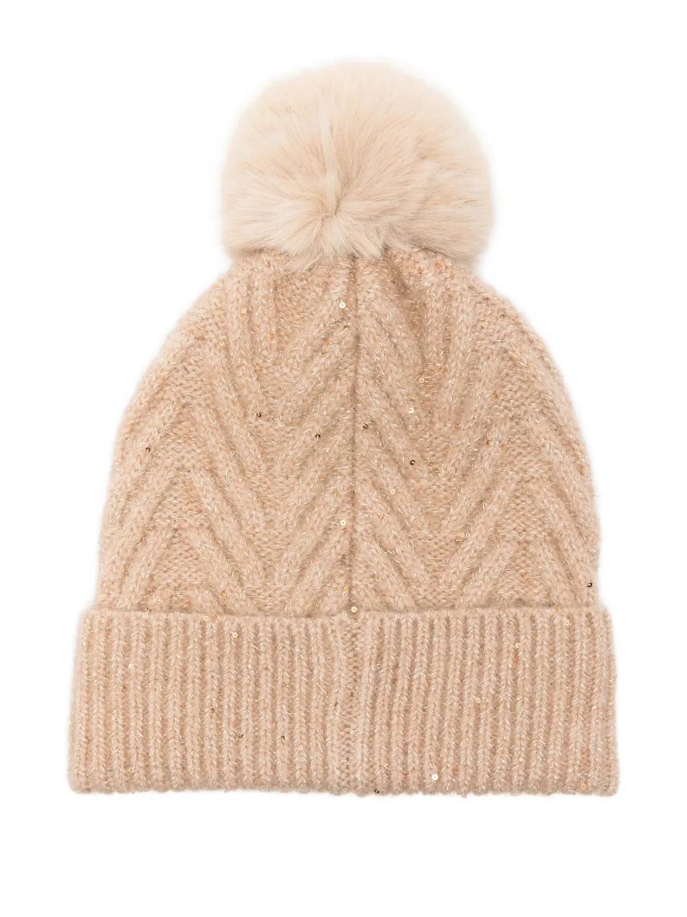 Liu •jo Pompom-detail Logo-plaque Beanie In Neutral