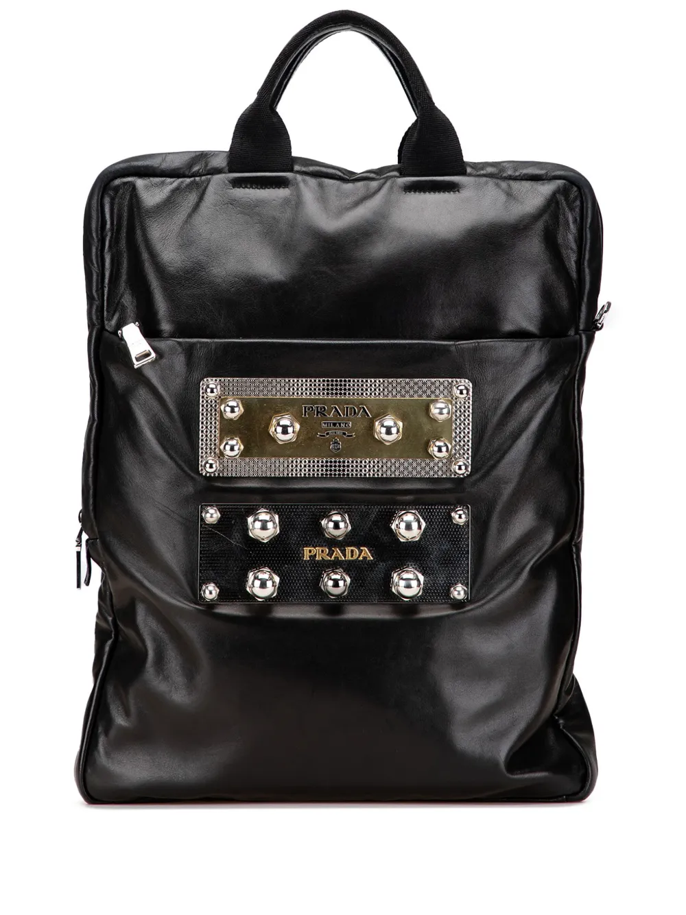 Prada Pre-Owned 2013-2025 Leather Logo Metal Plate Vertical tote bag | Black | Image 1