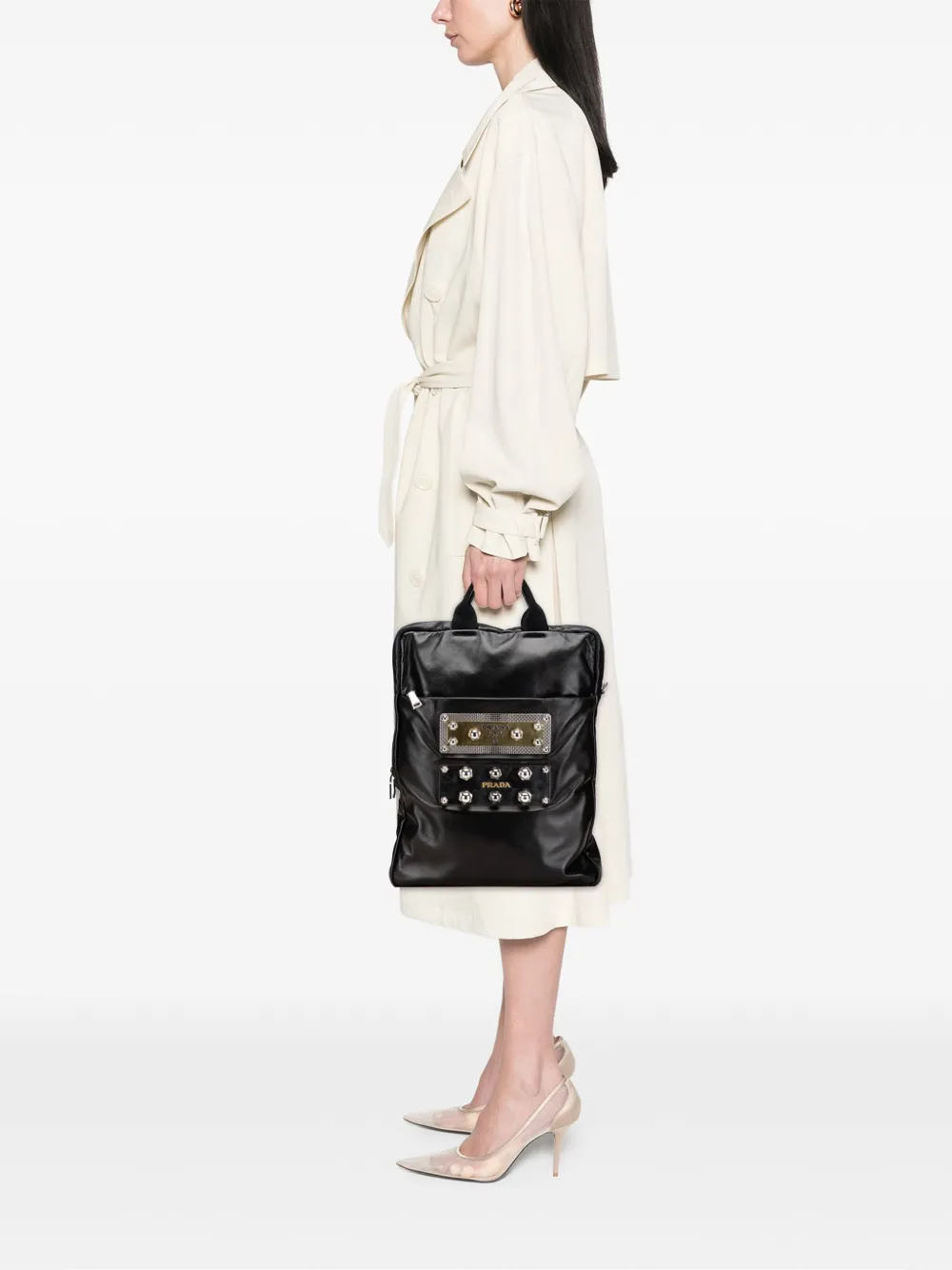 Prada Pre-Owned 2013-2025 Leather Logo Metal Plate Vertical tote bag | Pre-Owned | Image 2
